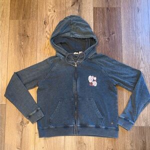 Roxy Blue Full Zip Hoodie with Floral Design